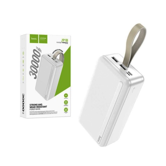 Hoco Power Bank J91b with Light Display and Dual Input (Micro+Type-C) 30000mAh White